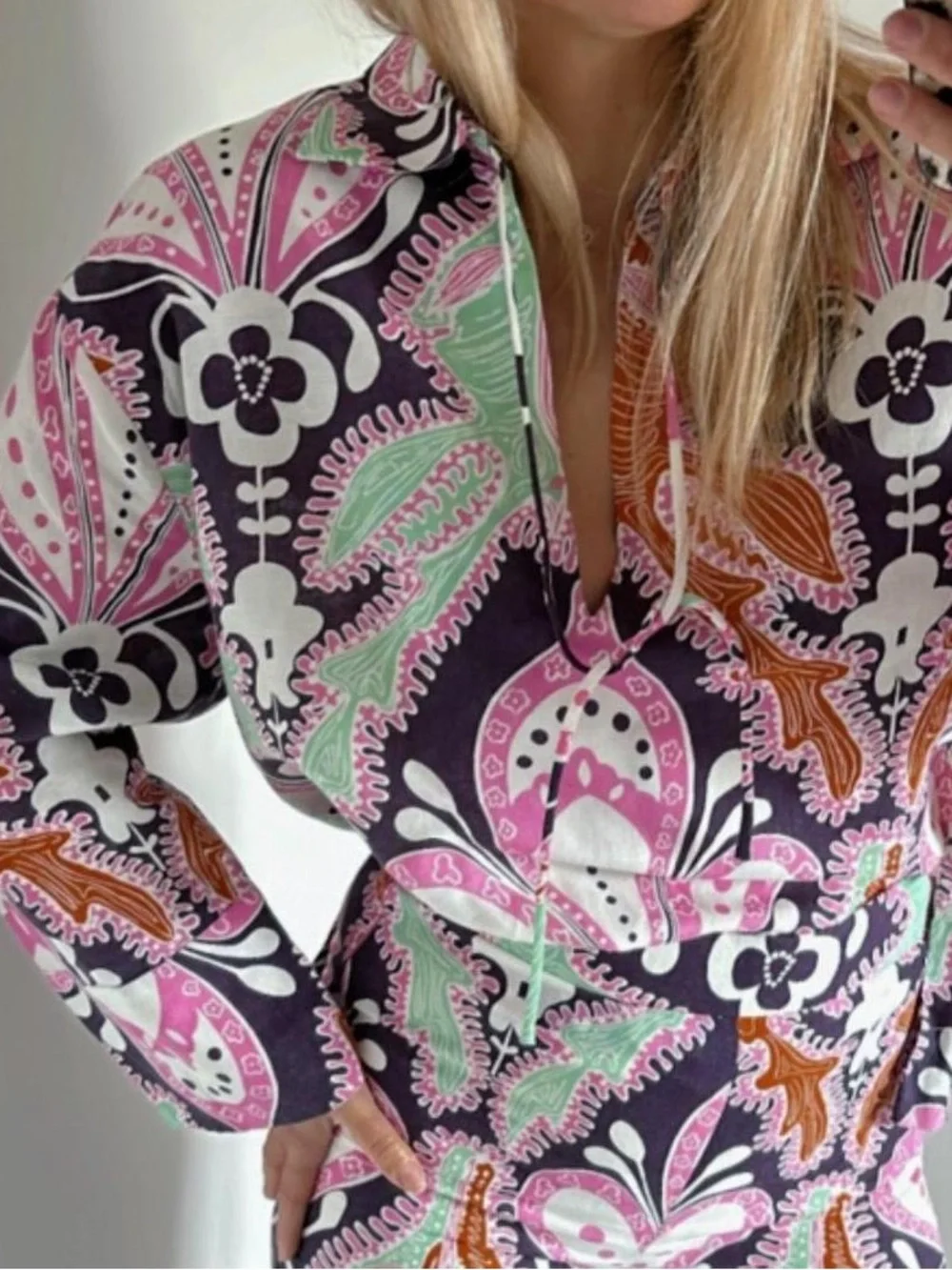 Zara Linen Multicolored Two-Piece Set size XS comes with scrunchie
